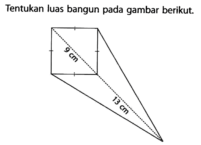 Tentukan luas bangun pada gambar berikut. limas segi empat 9 cm 13 cm