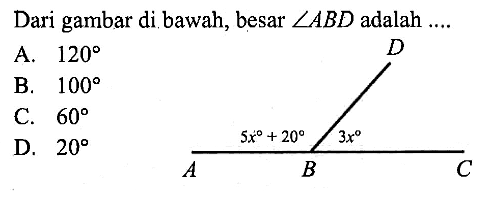 Dari gambar di bawah, besar sudut ABD adalah  ... . 