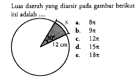 Luas daerah yang diarsir pada gambar berikut ini adalah ...