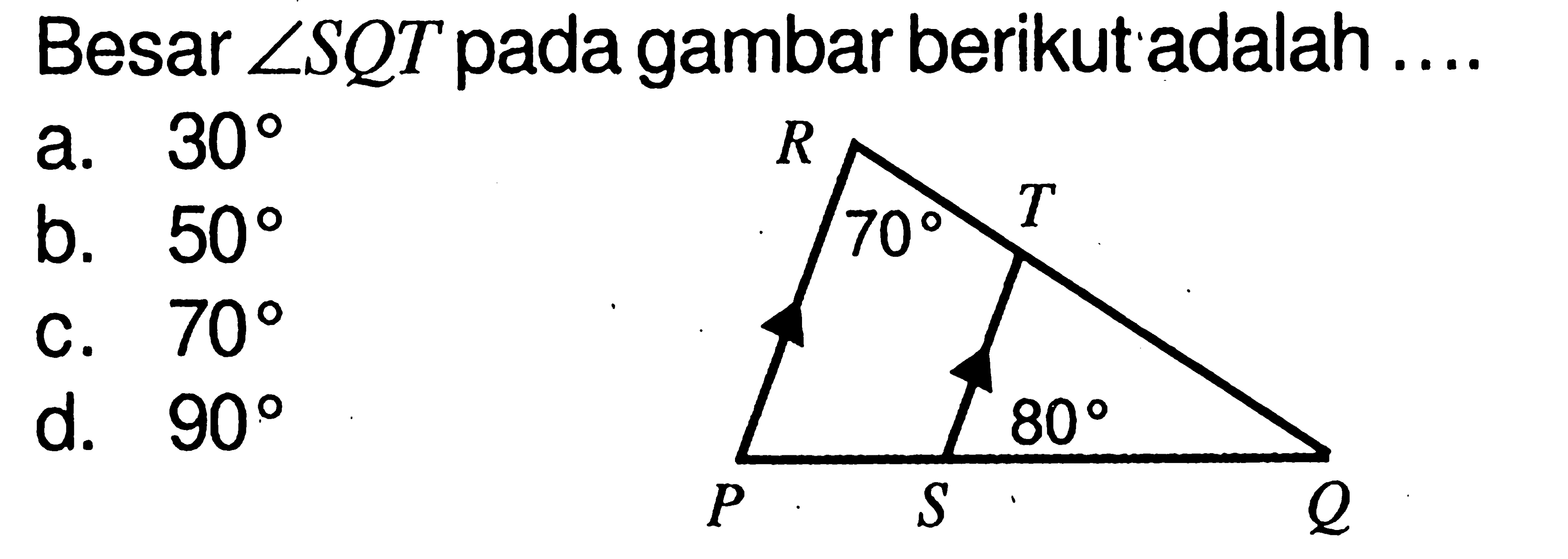 Besar sudut SQT pada gambar berikut adalah ...