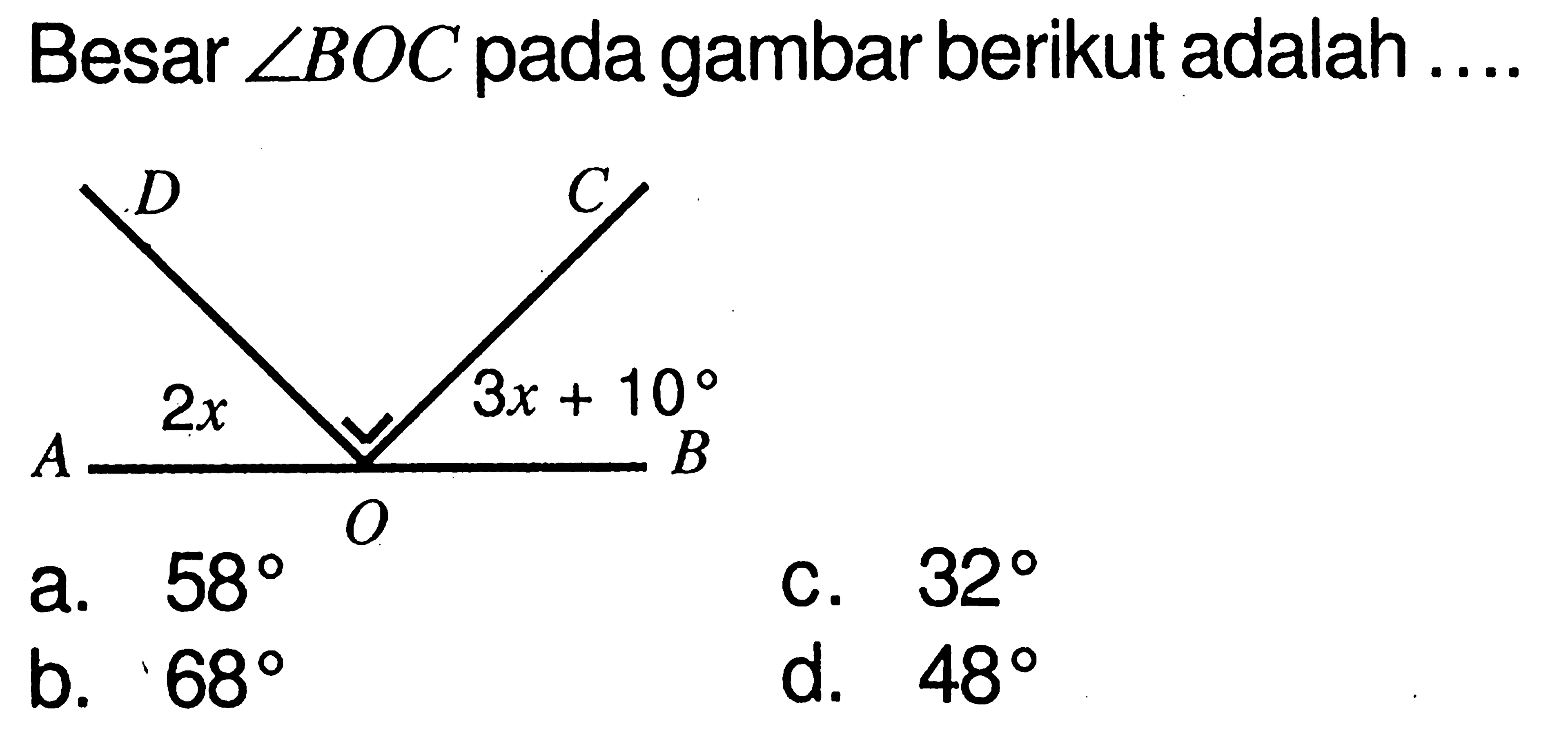 Besar sudut BOC pada gambar berikut adalah ....