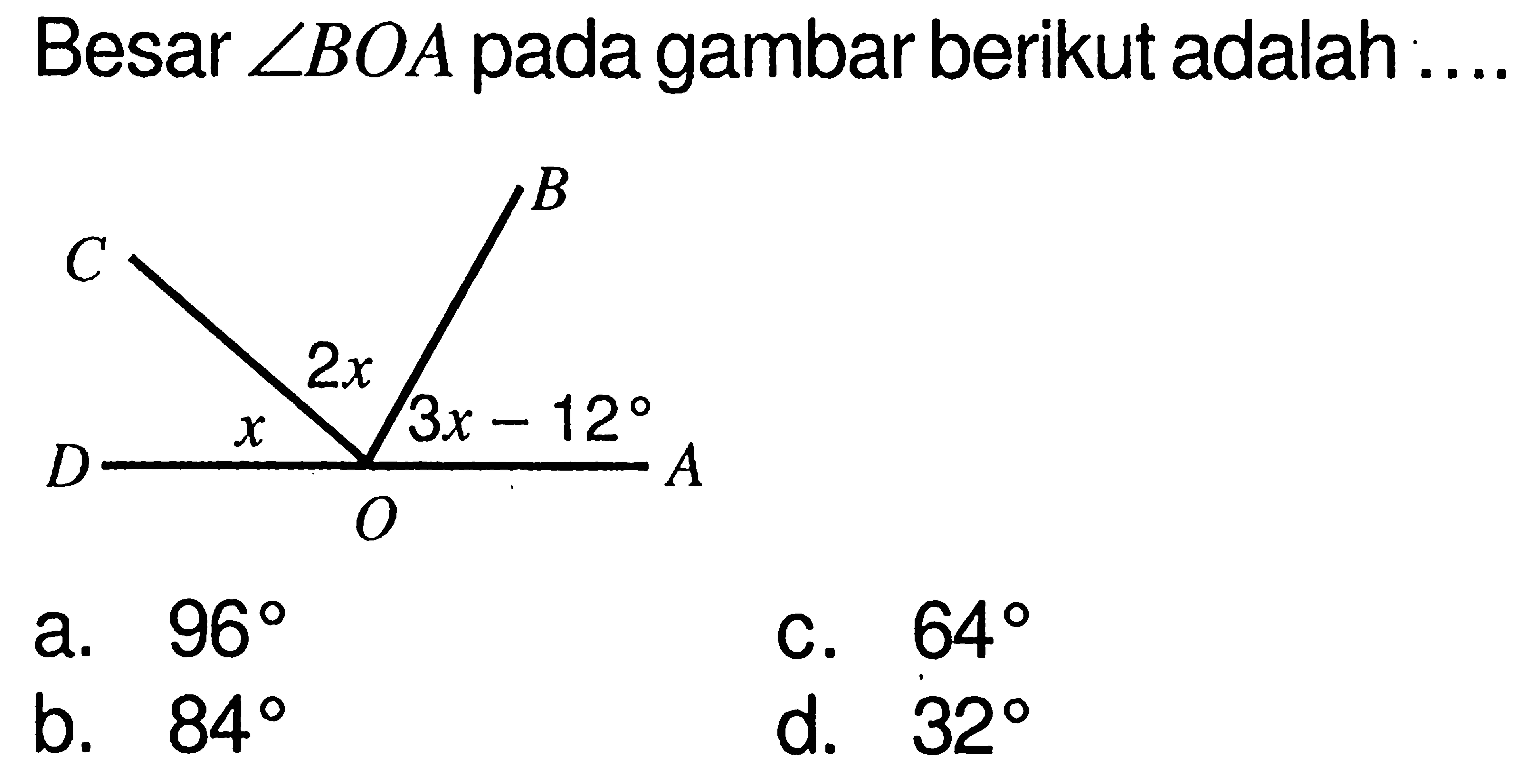 Besar sudut BOA pada gambar berikut adalah....