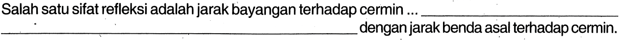 Salah satu sifat refleksi adalah jarak bayangan terhadap cermin ... dengan jarak benda asal terhadap cermin.