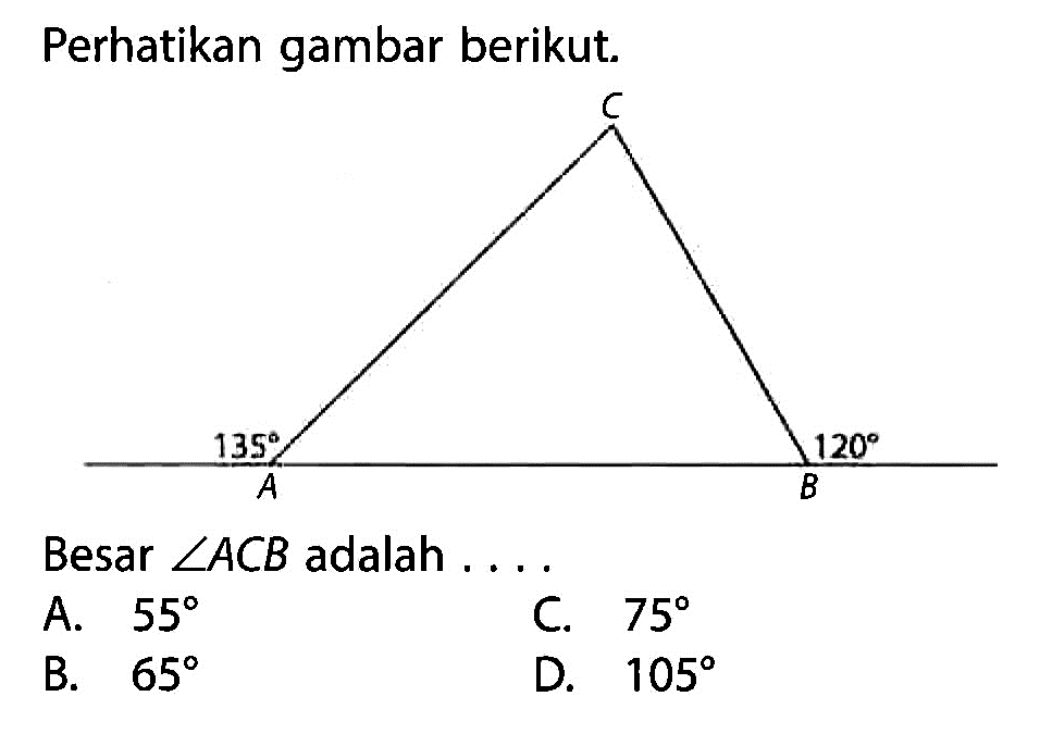 Perhatikan gambar berikut.Besar sudut ACB adalah...  