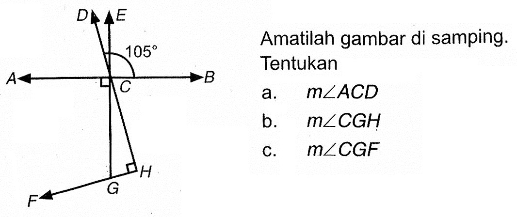 Amatilah gambar di samping. Tentukan a. m sudut ACD b. m sudut CGH c. m sudut CGF 105 