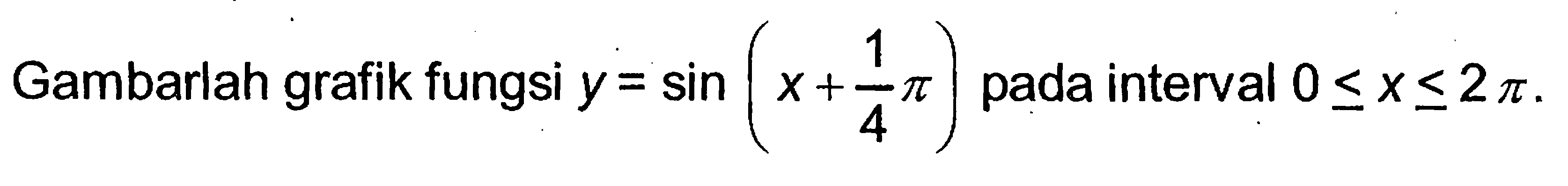 Gambarlah grafik fungsi y=sin(x+1/4 pi) pada interval 0<=x<=2 pi.