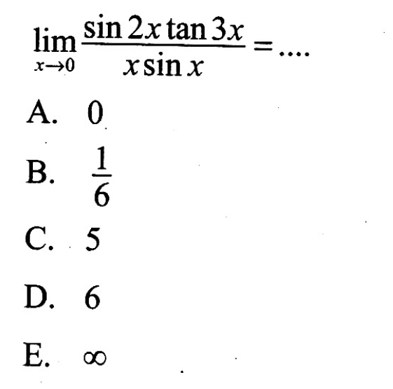 lim x-> (sin2xtan 3x/xsinx) =