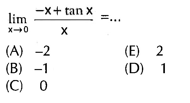 limit x->0 (-x+tan x)/x= ...