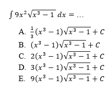 integral 9 x^2 akar(x^3 -1)dx=...