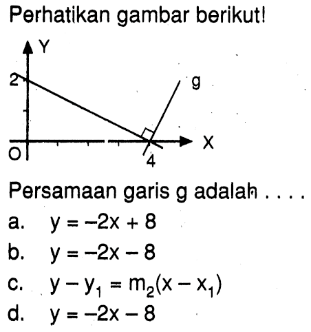 Perhatikan gambar berikut! Persamaan garis g adalah . . . .