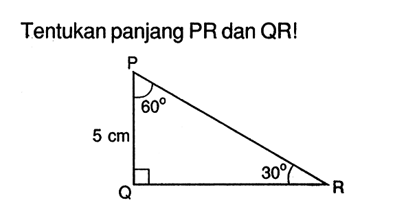 Tentukan panjang PR dan QR!P Q R 5 cm 60 30