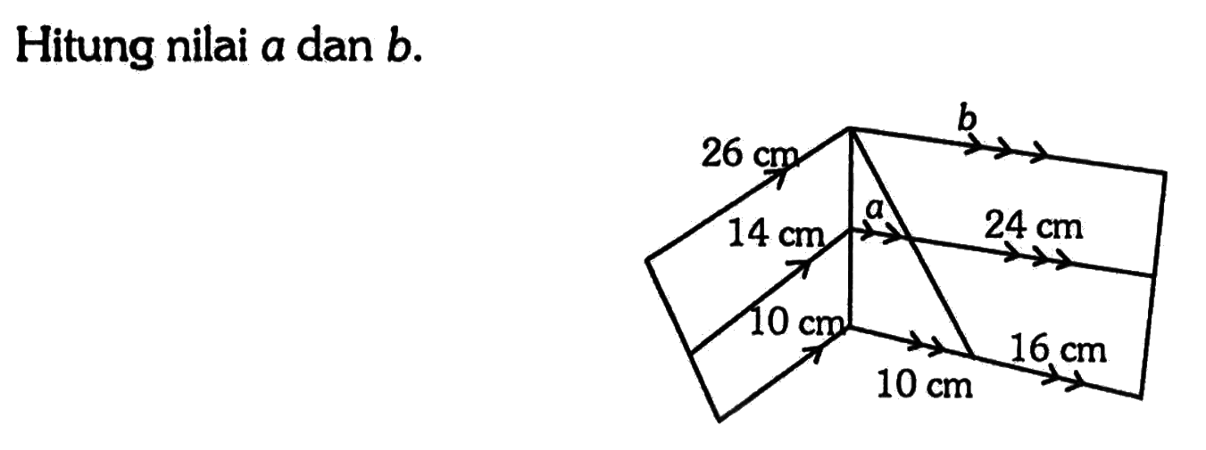 Hitung nilai a dan b. 26 cm b 24 cm 14 cm a 10 cm 10 cm 16 cm