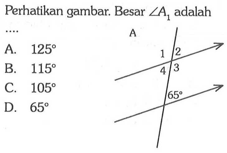 Perhatikan gambar. Besar sudut A1 adalah... 