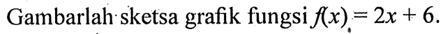 Gambarlah sketsa grafik fungsi  f(x)=2x+6.