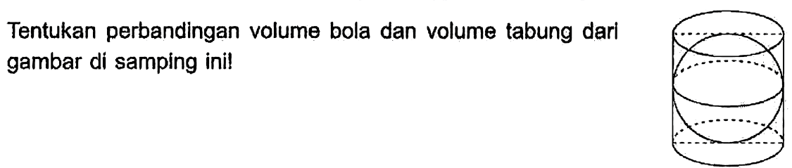 Tentukan perbandingan volume bola dan volume tabung dari gambar di samping ini! 
