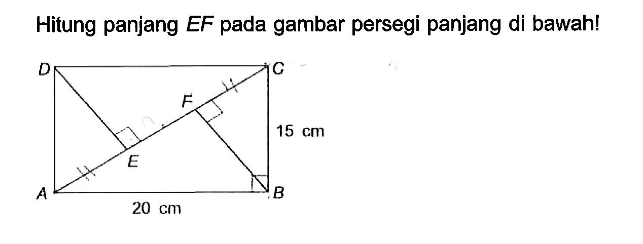 Hitung panjang EF pada gambar persegi panjang di bawah!D G F 15 cm E A 20 cm B