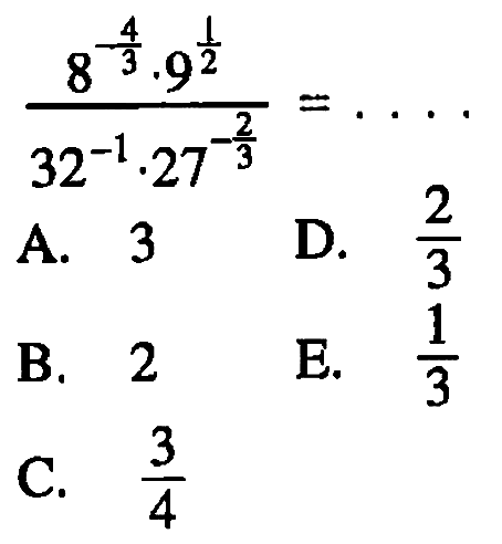 8^(-4/3).9^(1/2)/(3x^(-1).27^(-2/3))=....