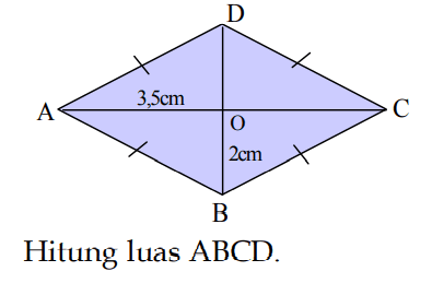 D
A 3,5 cm C
O
2 cm
B
Hitung luas ABCD.