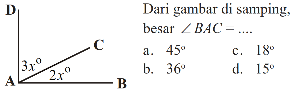 Dari gambar di samping, besar sudut BAC=....