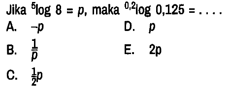 Jika 5log8 = p, maka 0,2log0,125 = ...