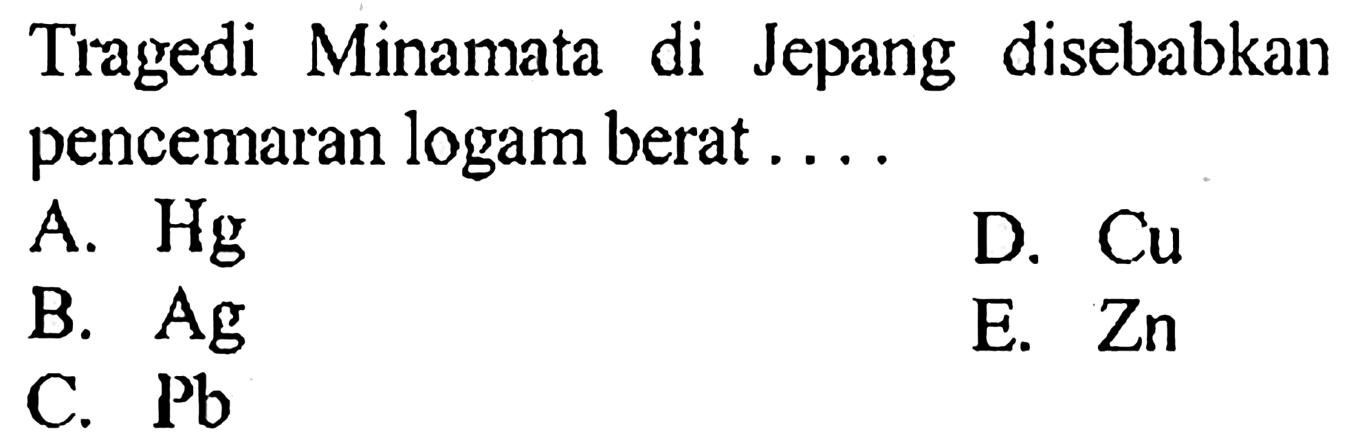 Tragedi Minamata di Jepang disebabkan pencemaran logam berat....