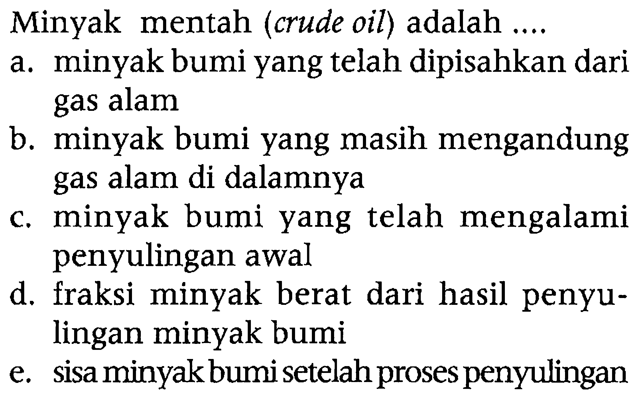 Minyak mentah (crude oil) adalah ....
