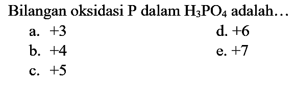 Bilangan oksidasi P dalam H3PO4 adalah...