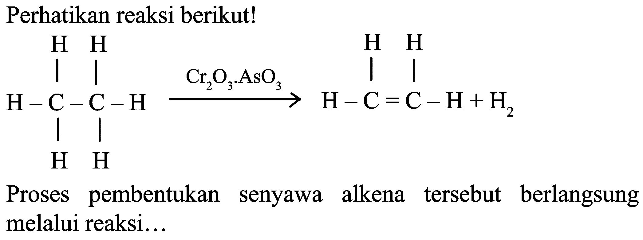 Perhatikan reaksi berikut!
CCC(C)=O
Proses pembentukan senyawa alkena tersebut berlangsung melalui reaksi...