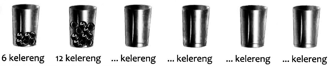 6 kelereng
12 kelereng
 ... kelereng
 ... kelereng
... kelereng
... kelereng