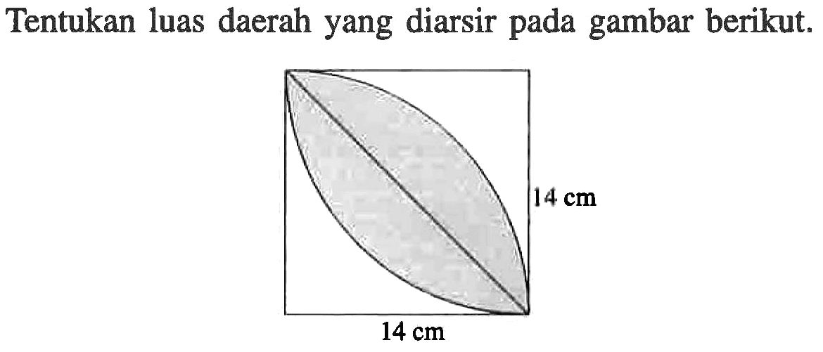 Tentukan luas daerah yang diarsir pada gambar berikut. 14 cm 14 cm