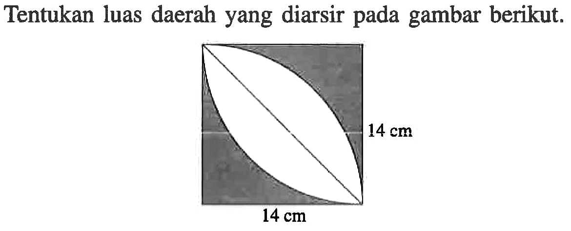 Tentukan luas daerah yang diarsir pada gambar berikut. 14 cm 14 cm