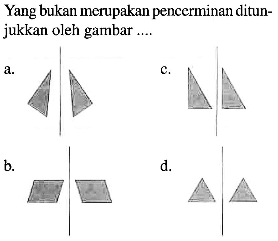 Yang bukan merupakan pencerminan ditunjukkan oleh gambar ...