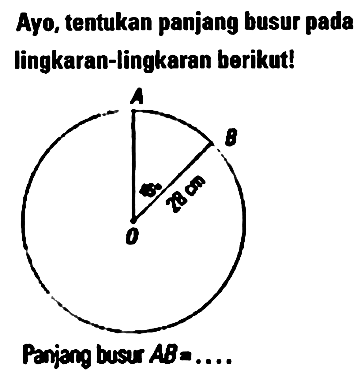 Ayo, tentukan panjang busur pada lingkaran-lingkaran berikut! Panjang busur AB = ....