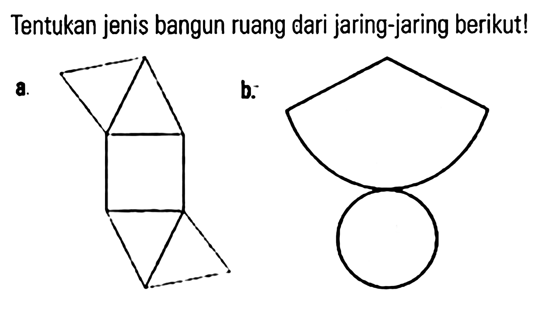 Tentukan jenis bangun ruang dari jaring-jaring berikut!
