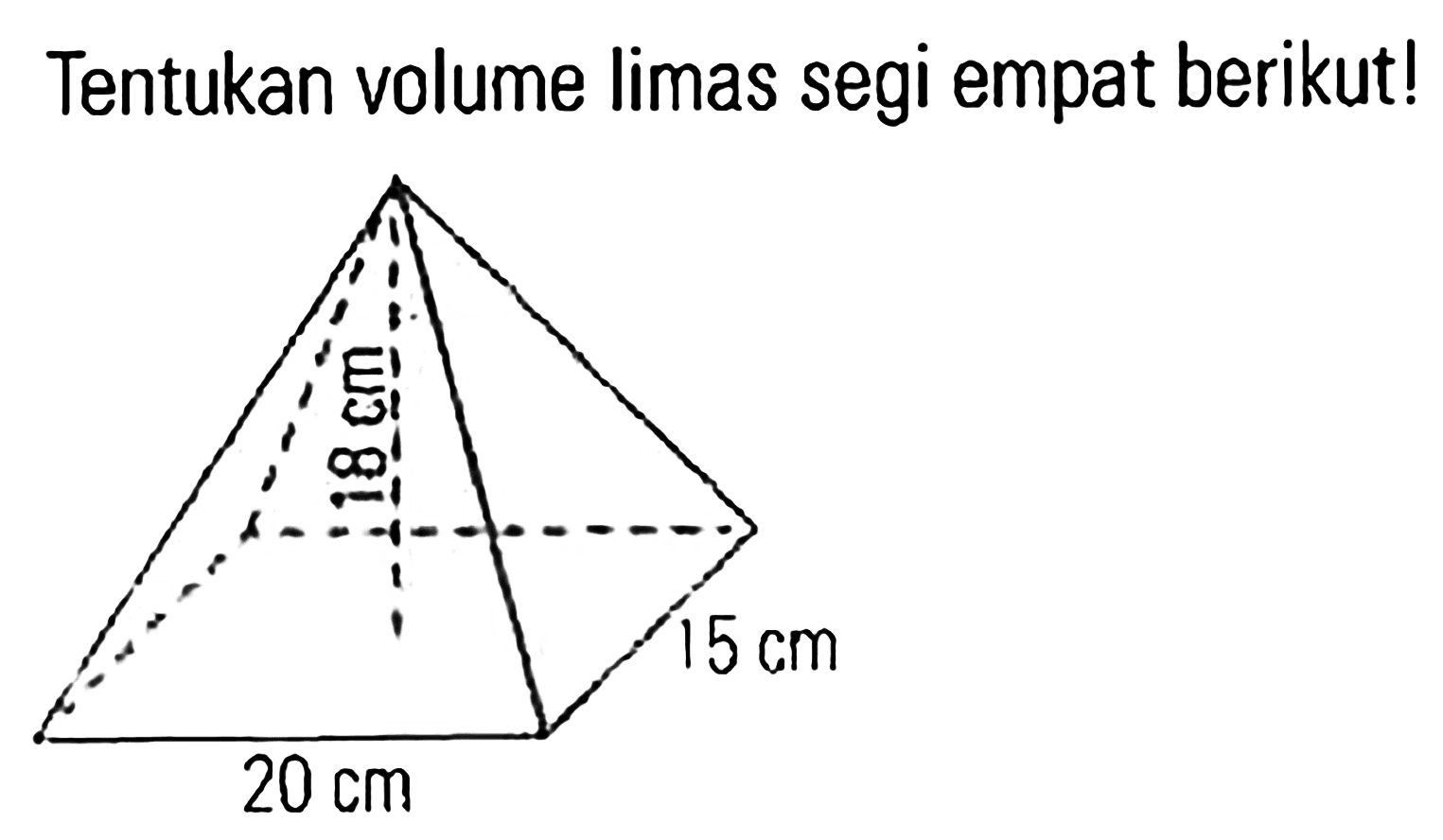 Tentukan volume limas segi empat berikut!