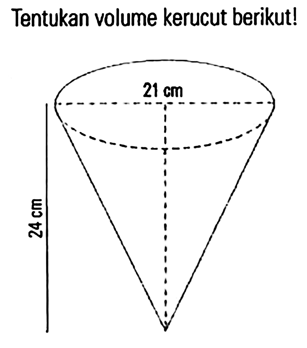 Tentukan volume kerucut berikut ! 21 cm 24 cm