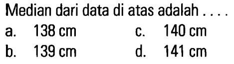 Median dari data di atas adalah ...