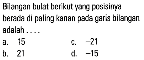 Bilangan bulat berikut yang posisinya berada di paling kanan pada garis bilangan adalah . . . .