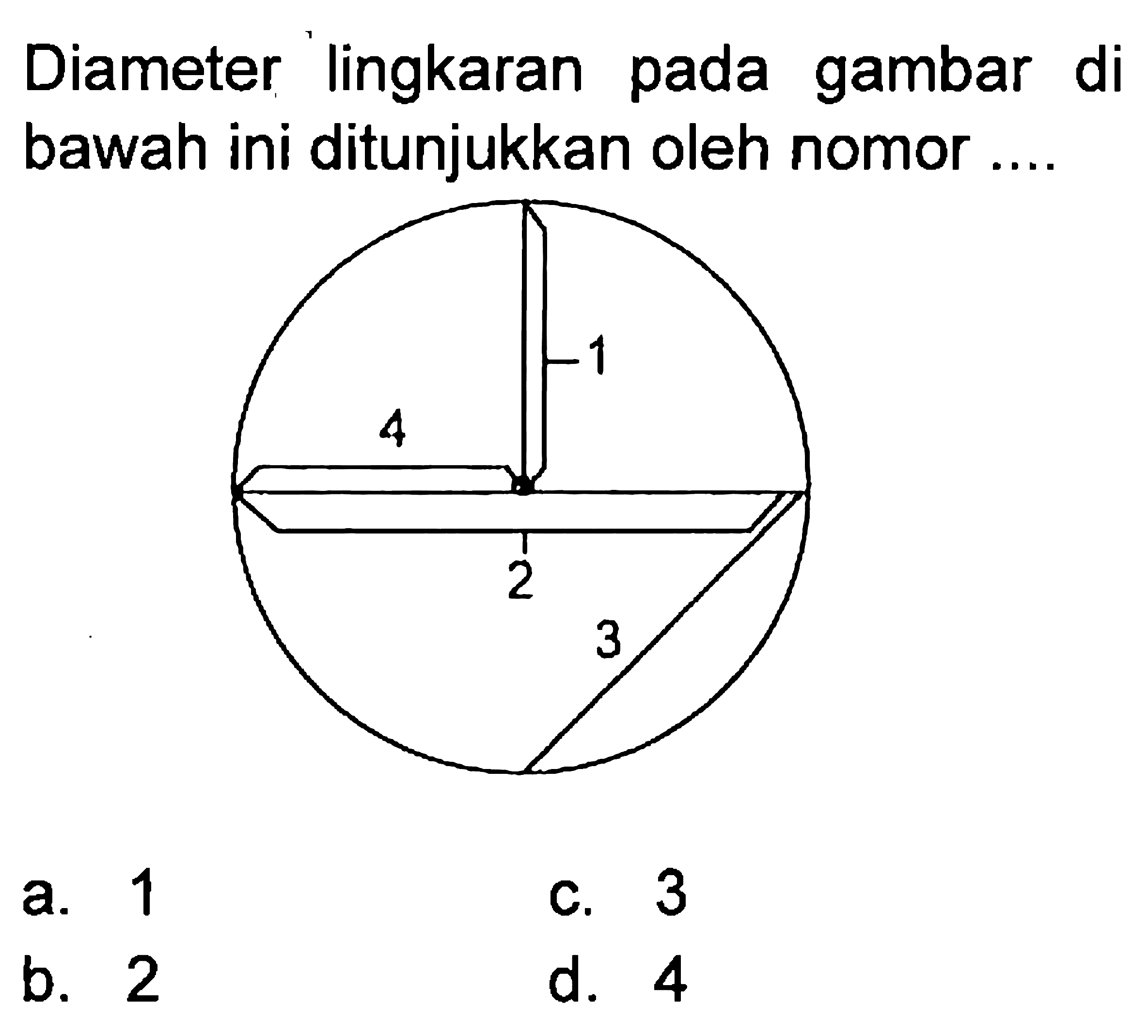 Diameter lingkaran pada gambar di bawah ini ditunjukkan oleh nomor