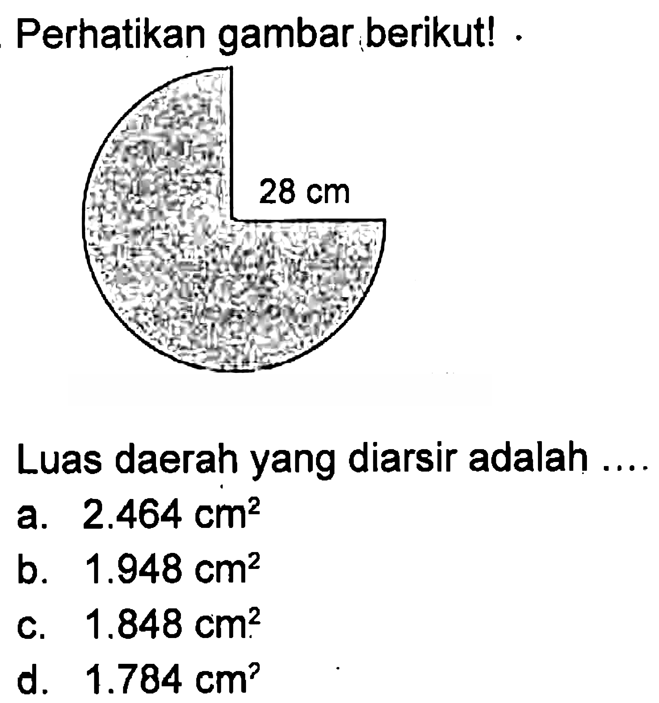 Perhatikan gambar berikut! 28 cm Luas daerah yang diarsir adalah ...