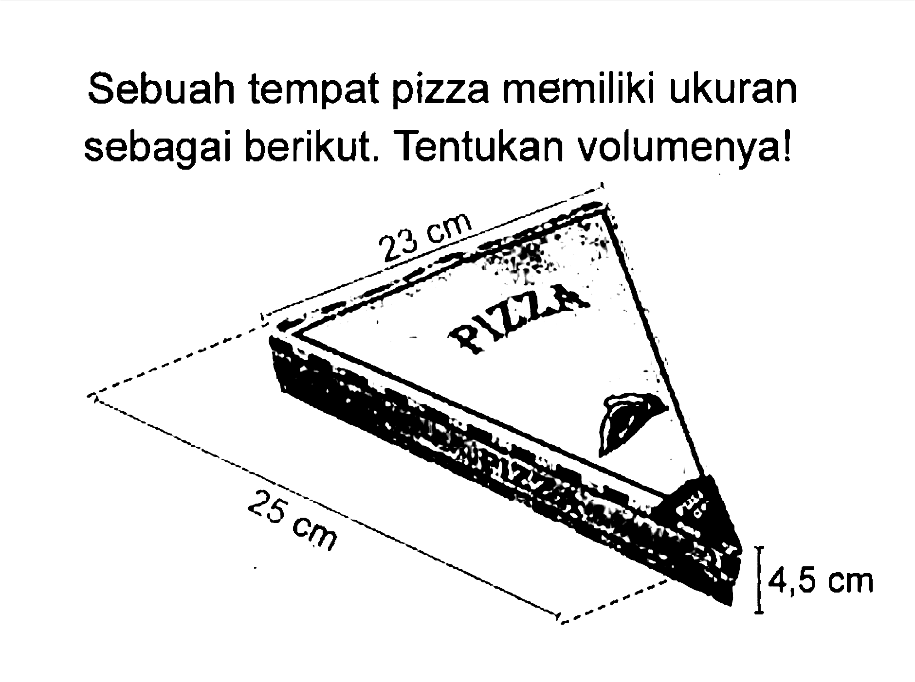 Sebuah tempat pizza memiliki ukuran sebagai berikut. Tentukan volumenya!