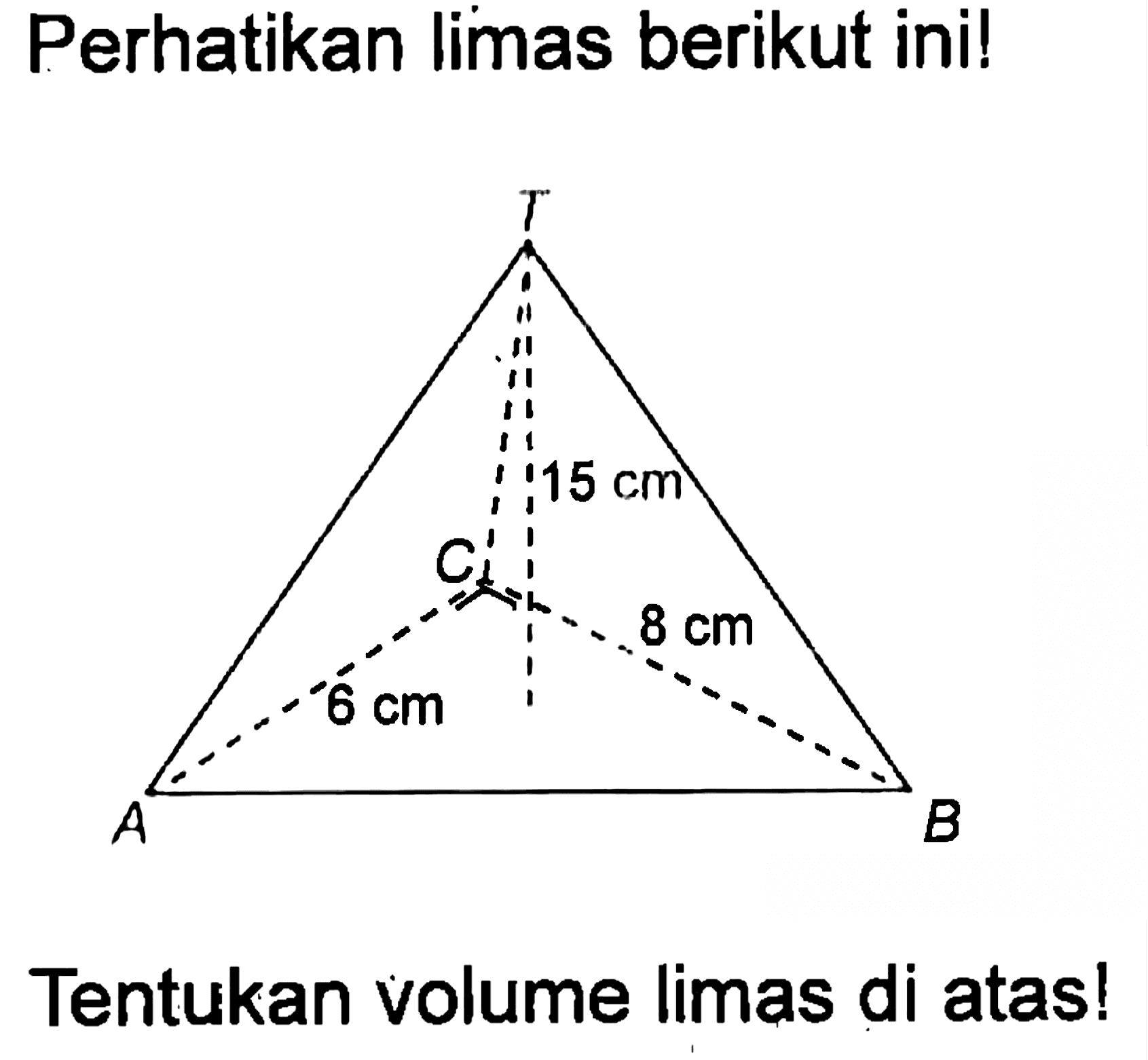 Perhatikan limas berikut ini ! Tentukan volume limas di atas !