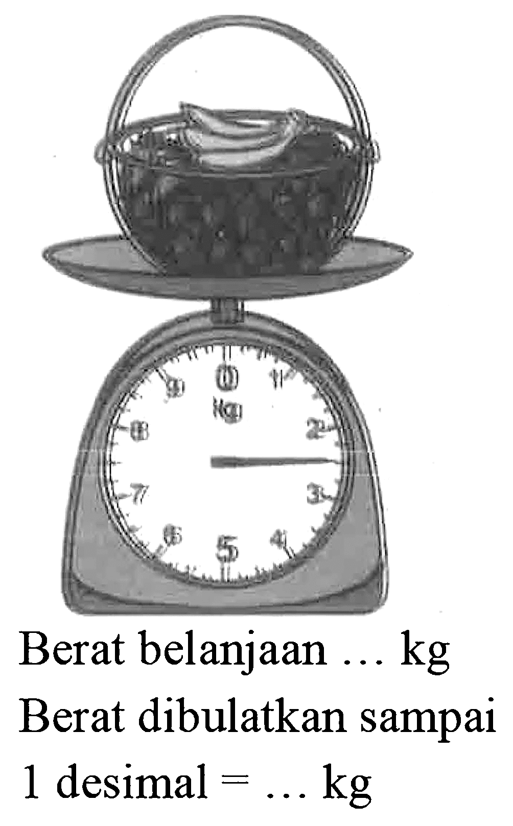 Berat belanjaan ... kg Berat dibulatkan sampai 1 desimal = ...kg