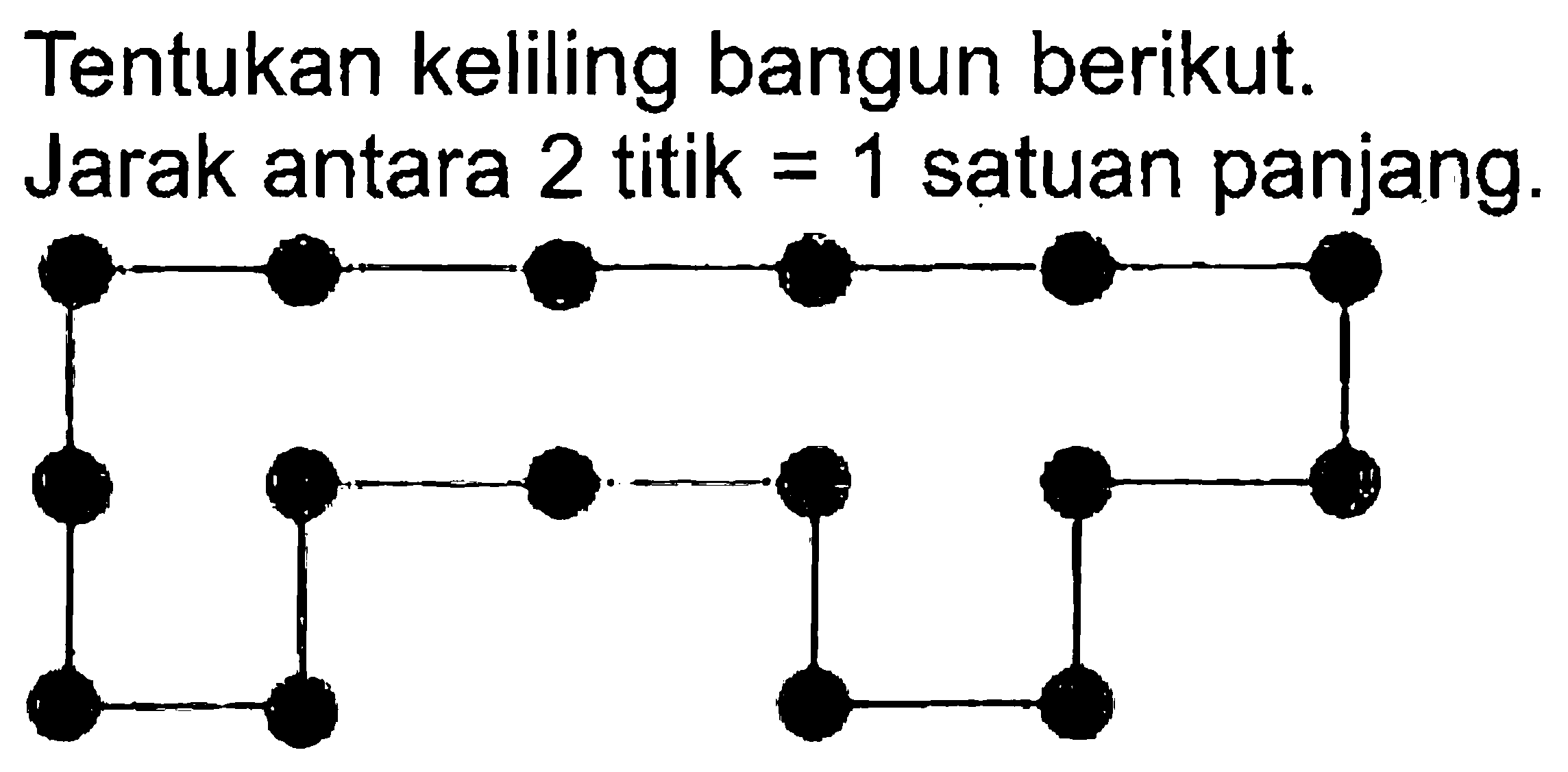 Tentukan keliling bangun berikut. Jarak antara 2 titik = 1 satuan panjang.