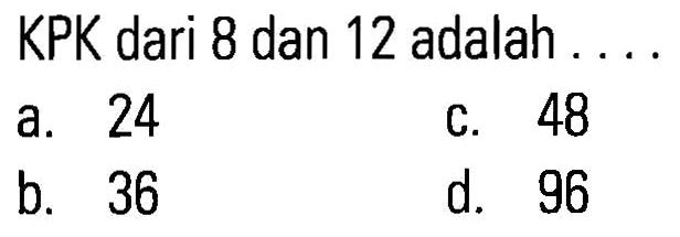 KPK dari 8 dan 12 adalah