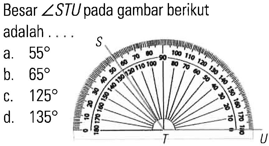 Besar sudut STU pada gambar berikut adalah .... 
S T U