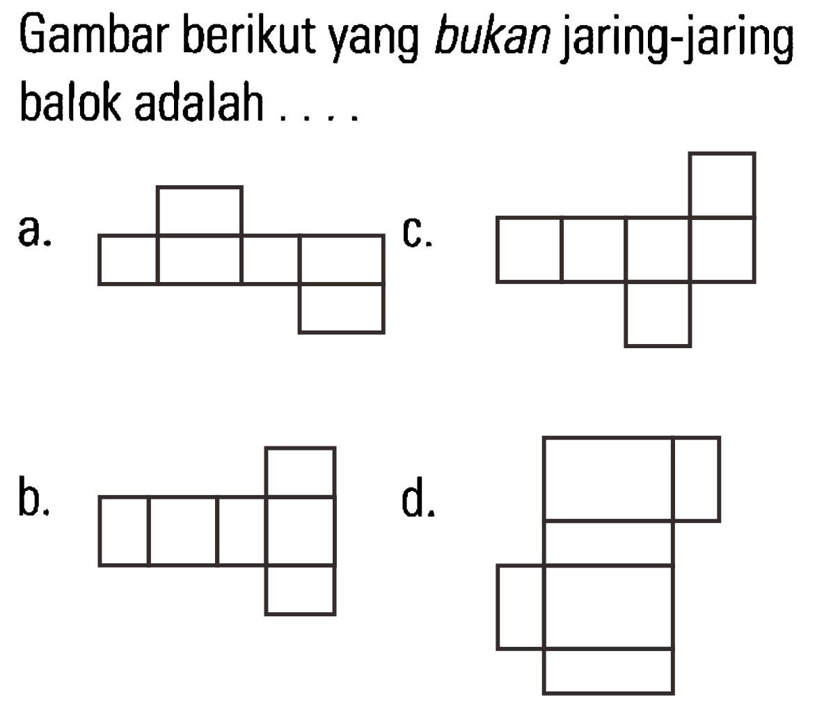 Gambar berikut yang bukan jaring-jaring balok adalah . . . .