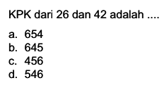 KPK dari 26 dan 42 adalah ...