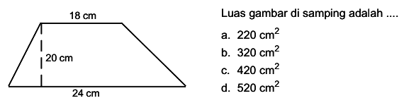 18 cm 20 cm 24 cm Luas gambar di samping adalah