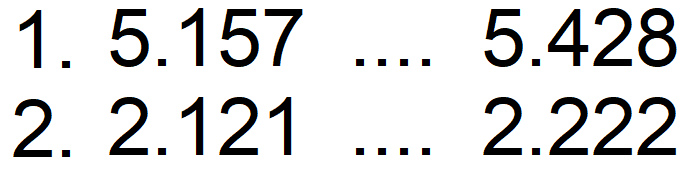  1.  5.157  ... 5.428  
2.  2.121 ... 2.222 